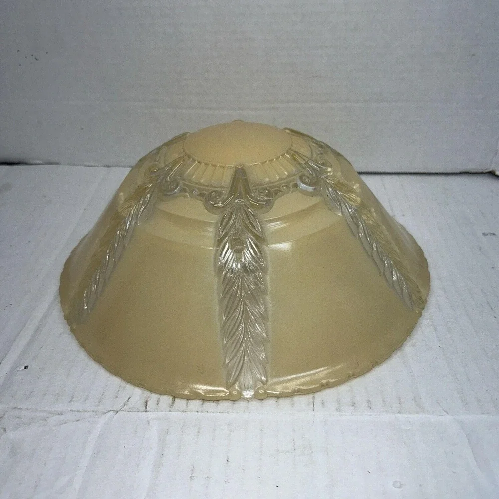 Vintage Art Deco Amber Frosted Glass Ceiling Light Shade 3 Hole Feather 11.5 in‎